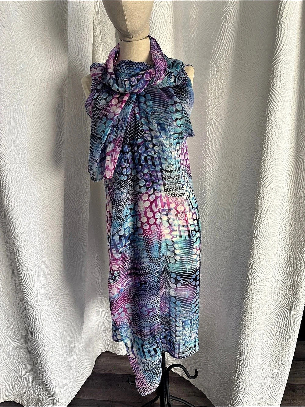 Blue & Pink Printed Open-Front Wrap